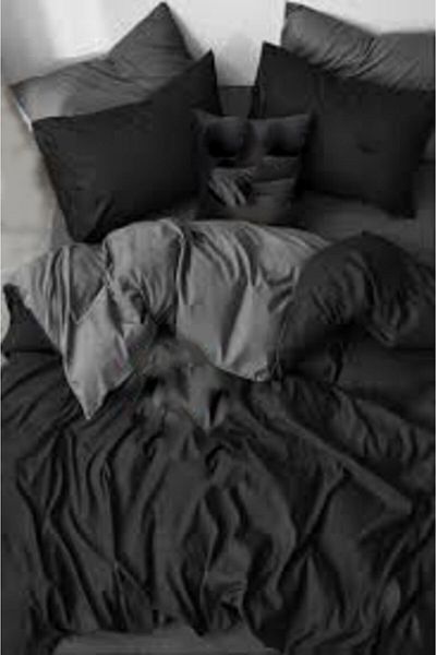 ALAMODE Ranforce 100% Cotton Double Gray-black Duvet Cover Set Blackgrey 035355