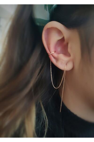 Erer Gümüş Gümüş Zincirli Kıkırdak Bayan Küpe Dy77f2