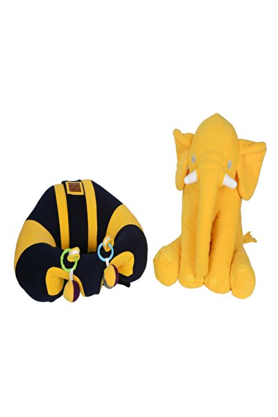 BEBEYATMAZ Lacivert-Sarı Bebek Destek Oturma Minderi Ve Sarı Uyku Fili