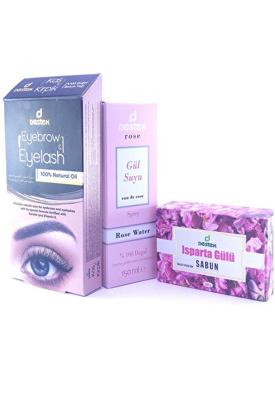 Destek مجموعة زيت الحواجب والرموش مكونة من 3 قطع _ ماء ورد طبيعي 150 مل _ صابون ورد إسبرطة 150 جرام