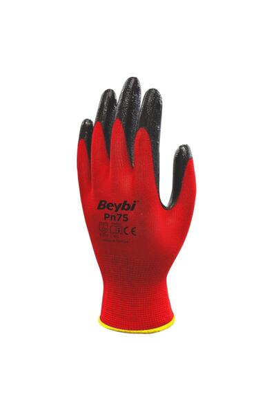 Mestore Beybi Pn75 Montajcı Poyester Kırmızı Nitril Eldiveni 100 Çift