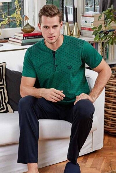 Eros Men's Green O-Neck 3-Piece Pajama Set Ese0218y0040