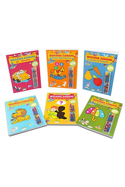 Parıltı Yayıncılık Coloring Time Set 6 Books - Pastel Crayons with Gift