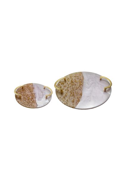 Yavuz Süs Gold Round Flat Cut Epoxy Tray Set