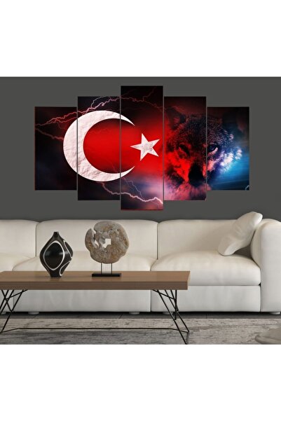 Genel Markalar Bozkurt Türk Bayrağı Temalı 5 Parça Mdf Tablo