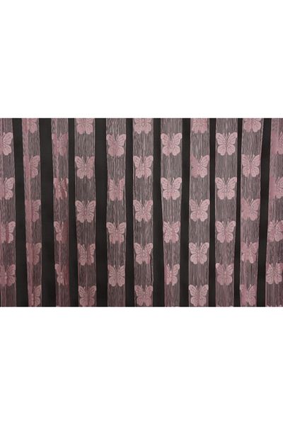 AKÇA TEKSTİL Butterfly Model Pink Color Rope Curtain Ready-made Buttons Sewn Rope Curtain 300*280 Cm