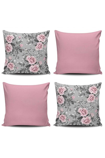 Alkan Homes غطاء وسادة مكون من 4 قطع من الورود الوردية الحديثة