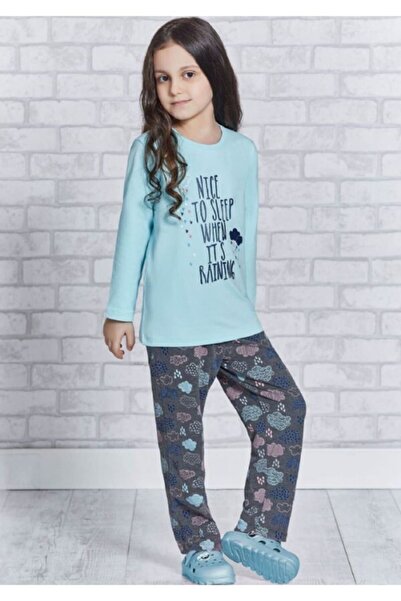 ROLY POLY Girl's Blue Cloud Patterned Long Sleeve Cotton Pajama Set