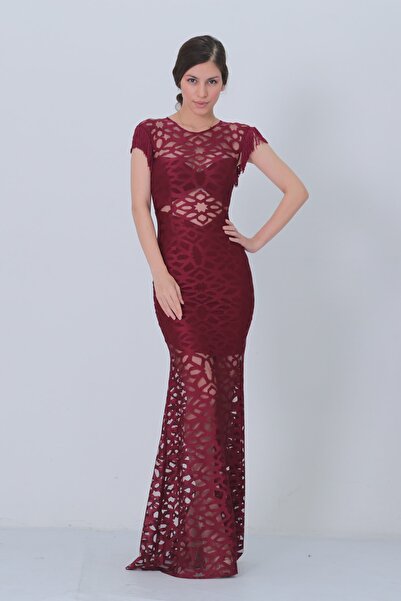 Loe Tiessi Kadın Kırmızı Bel Dekolteli Uzun Abiye Elbise