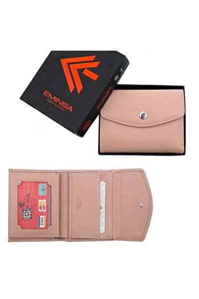 Eminsa Pudra Renk Mini Deri Cüzdan