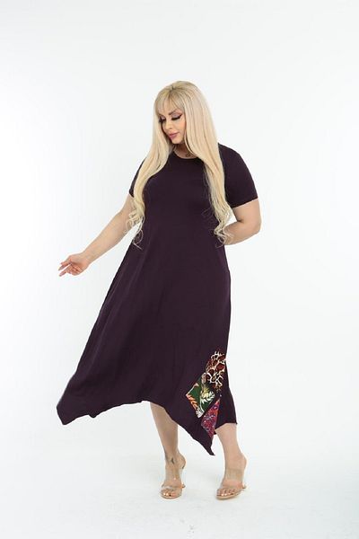 Şirin Butik Women's Plum Asymmetrical Cut Patch Detailed Viscose Dress