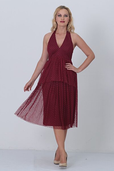 Loe Tiessi Жіноча бордова сукня з принтом у вигляді крапок, що зав'язується н...