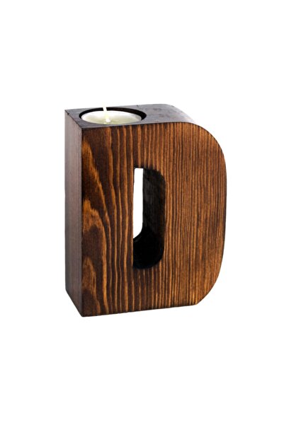 ADF TOPTAN Dekoratif Ahşap Harf Mumluk D-harfi