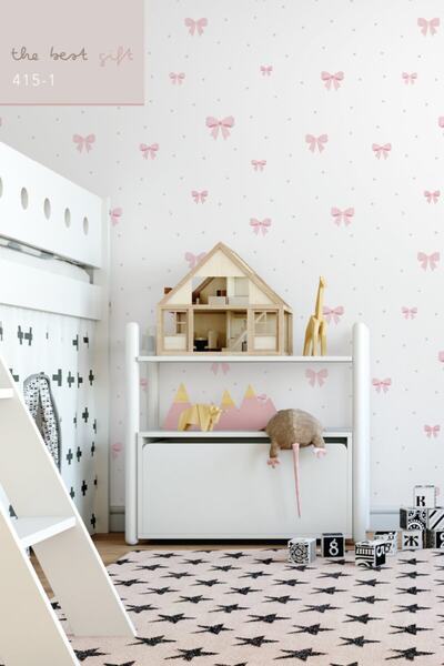 Milky Baby Zümrüt Kids 415-1 Pembe Kurdele Desenli Çocuk Duvar Kağıdı 5,33 M²