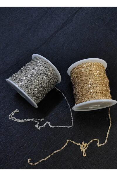 platin hediyelik 20 Metre Gümüş Sarı Renk Ince Metal Kaynaklı Metrelik Zincir Takı Zinciri