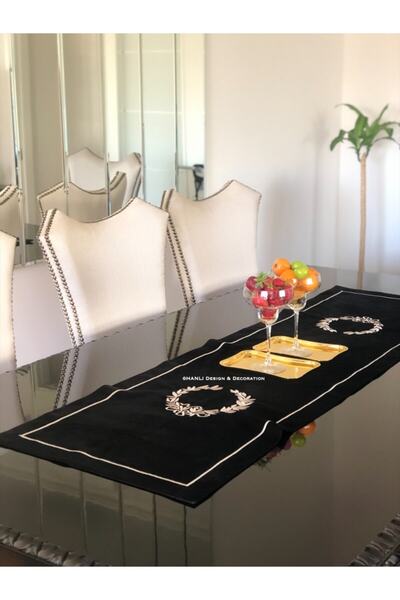 Hanlı Çelenk Model Gold Nakış Işlemeli, Kadife Runner