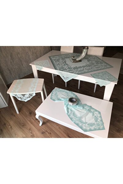 Knitted Rose Patterned Living Room Set (6 Pieces) (sea Green)