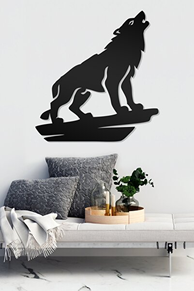 AHWALL Διακοσμητικό Ξύλινο Τραπέζι με Φιγούρα Λύκου