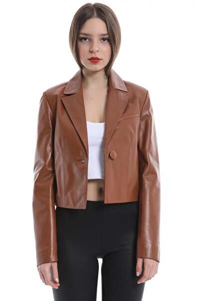Leather Club Kahverengi Deri Blazer Ceket