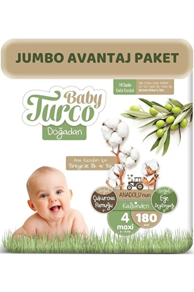 Baby Turco Doğadan Bebek Bezi 4 Beden - Numara Maxi 180 Adet Jumbo Avantaj Pa...