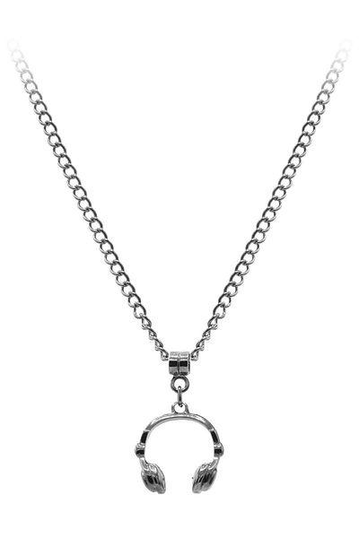 LABALABA Men's Metallic Anthracite Lacquer Plated Headphone Symbol Pendant Necklace