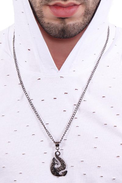 LABALABA Men's Metallic Anthracite Lacquer Plated Ninja Ax Symbol Pendant Necklace