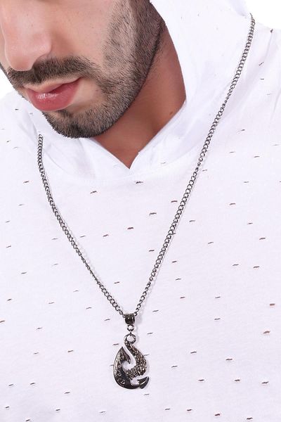 LABALABA Men's Metallic Anthracite Lacquer Plated Ninja Ax Symbol Pendant Necklace