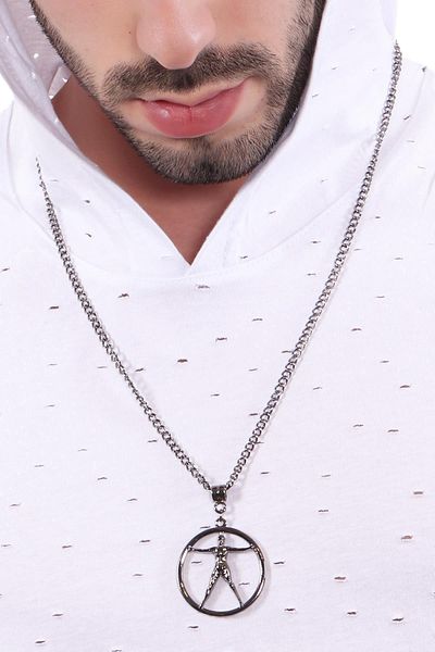 LABALABA Men's Metallic Anthracite Lacquer Coated Man Kadmon Icon Pendant Necklace