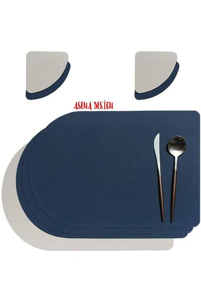 ASENA DESİGN American Service Leather Navy Blue 6 Person 12 Piece Tulipa