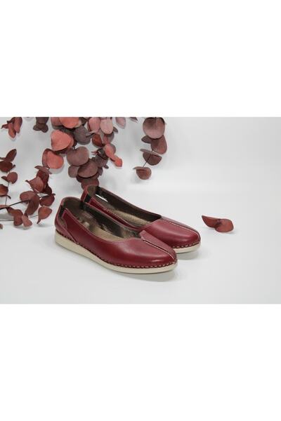 MARY JANE Maryjane Hakikideri Düz Taban Poliüretan Hafif Taban Bordo Günlük Rahat Ayakkabı