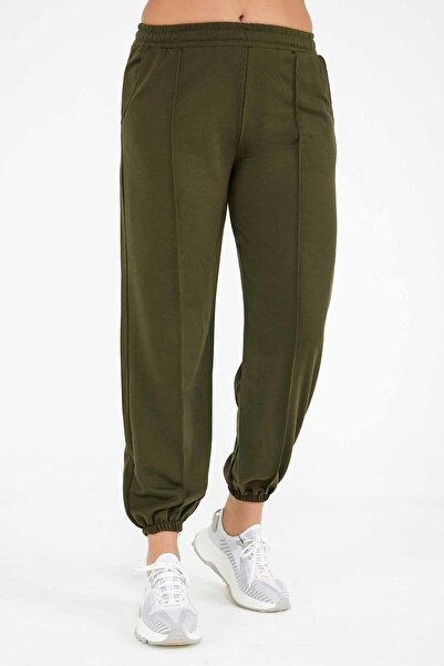 ESCBUTİK بنطال رياضي نسائي بتفاصيل خطوط كاكي