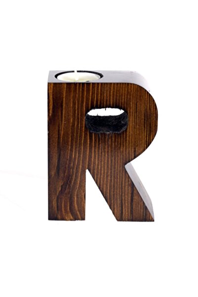 ADF TOPTAN Dekoratif Ahşap Harf Mumluk R-harfi