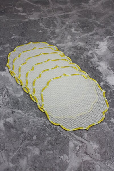 WEARE2 Set de 6 șervețele de cocktail cu efect de in, brodate, de culoare gal...