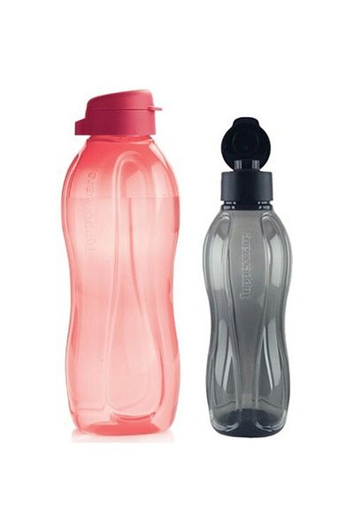 Tupperware Eco Bottle 1.5 Lt Pomegranate Flower and 1 Lt Black - Set of 2