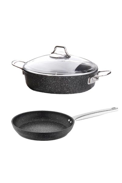 FALEZ Black Line Cast Granite 26 Cm Short Pot + 26 Cm Pan Set of 2