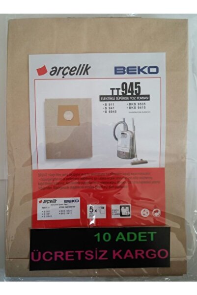 Arçelik 10 أكياس غبار ورقية للمكنسة الكهربائية - S5911 S 5941 S6945