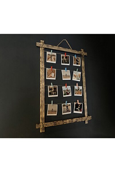 Zuzzupixx Doğal Ahşap Kara Tahtalı Eskitme Mandallı Ipli Fotoğraf Çerçevesi