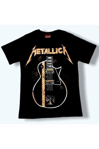 Atlantis Unisex Black Metallica Guitar Guitar Rock Tshirt