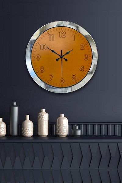 Kasva Concept Gift 36 cm Chrome Metal Orange Wall Clock