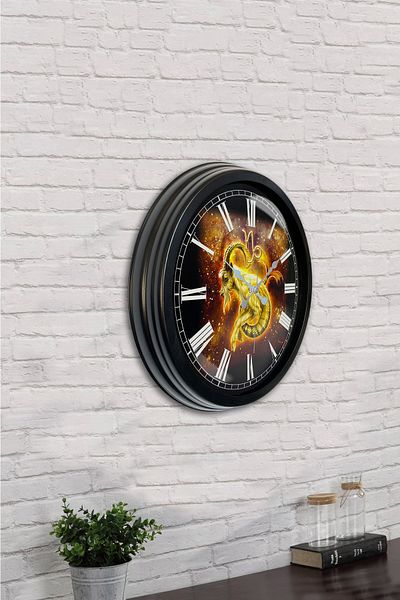 Kasva Concept Gift 40 cm Black Metal Capricorn Wall Clock