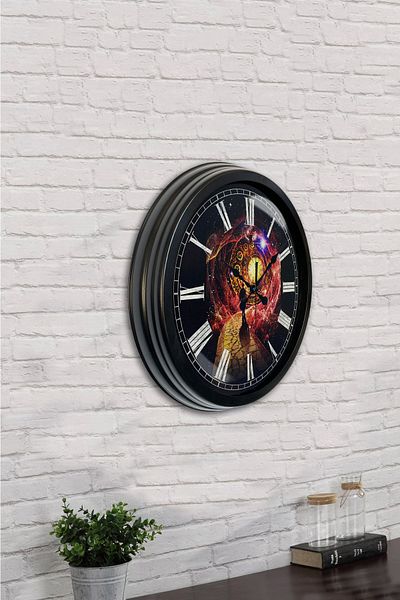 Kasva Concept Gift 40 cm Black Metal Astrology Wall Clock