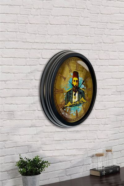 Kasva Concept Gift 40 cm Black Metal Abdulhamit Khan Wall Clock