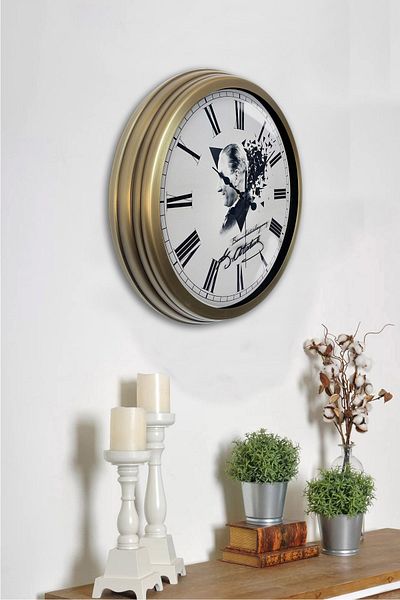 Kasva Concept Gift 40 cm Antique Metal Ataturk Wall Clock