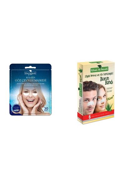 Rituel De Beaute قناع الكولاجين لمحيط العين 30 قطعة + شريط الأنف لإزالة الرؤوس السوداء والأوساخ، مجموعة من قطعتين