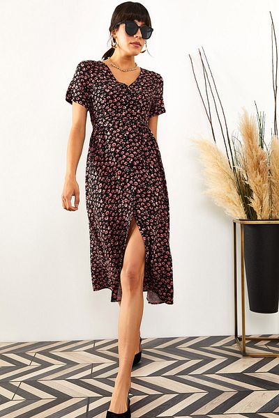 Olalook Women's Black-Powder Front Belted Buttoned Shirt Dress ELB-19001430