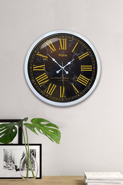 Kasva Concept Gift 40 cm White Metal Yellow Roman Numeral Wall Clock