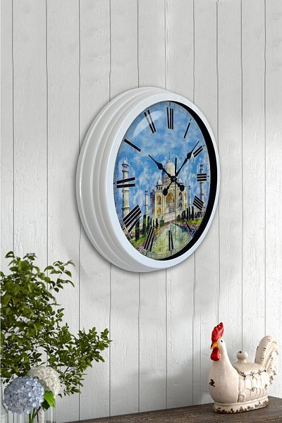 Kasva Concept Gift 40 cm White Metal Taj Mahal Wall Clock
