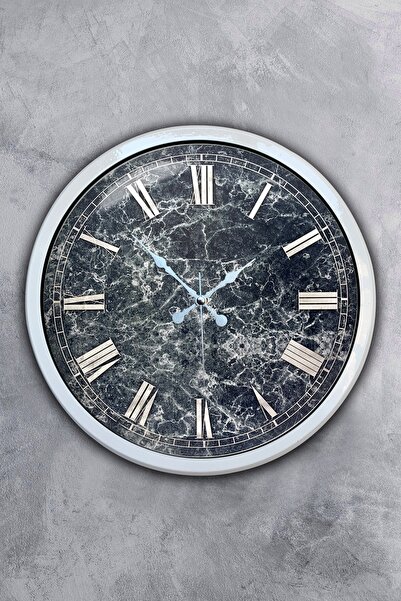 Platin Saat ساعة حائط من الرخام المعدني الأبيض مقاس 40 سم