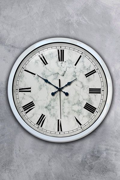 Kasva Concept Gift 40 cm White Metal Marble Patterned Wall Clock