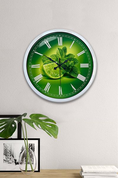 Kasva Concept Gift 40 cm White Metal Lemon Themed Kitchen Wall Clock